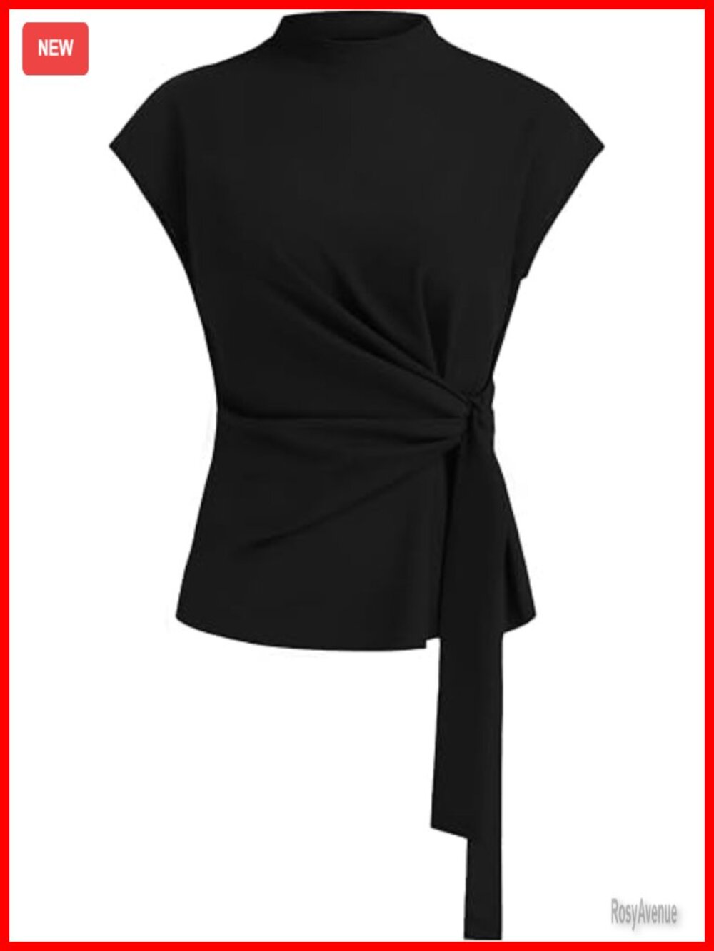 Mock Neck Tie Waist Blouse - Sleeveless Tank Top for Work